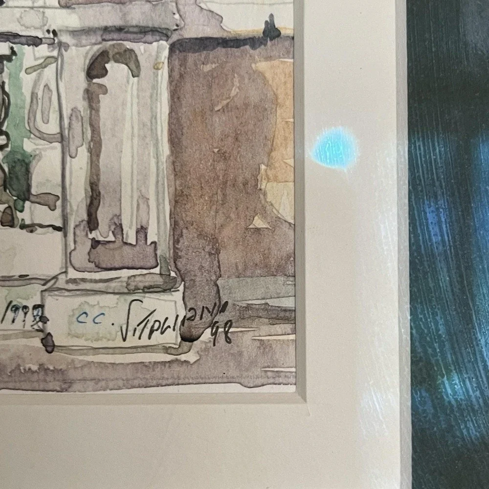 Watercolor Florence 1998 Villa Door Signed By Artist See Signature Beige Green - Picture 3 of 16